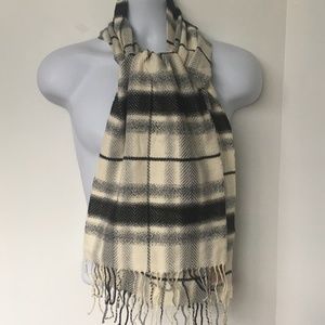 COTIERA Scarf 100% Cotton feels like cashmere Germany Fringe Cream Black Plaid